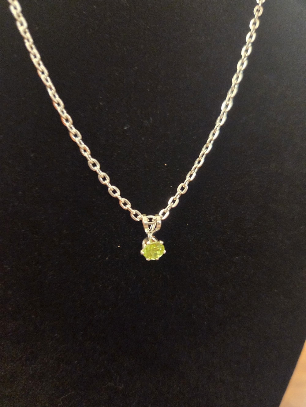 Sterling Silver Necklace with Peridot Green Solitaire Pendant